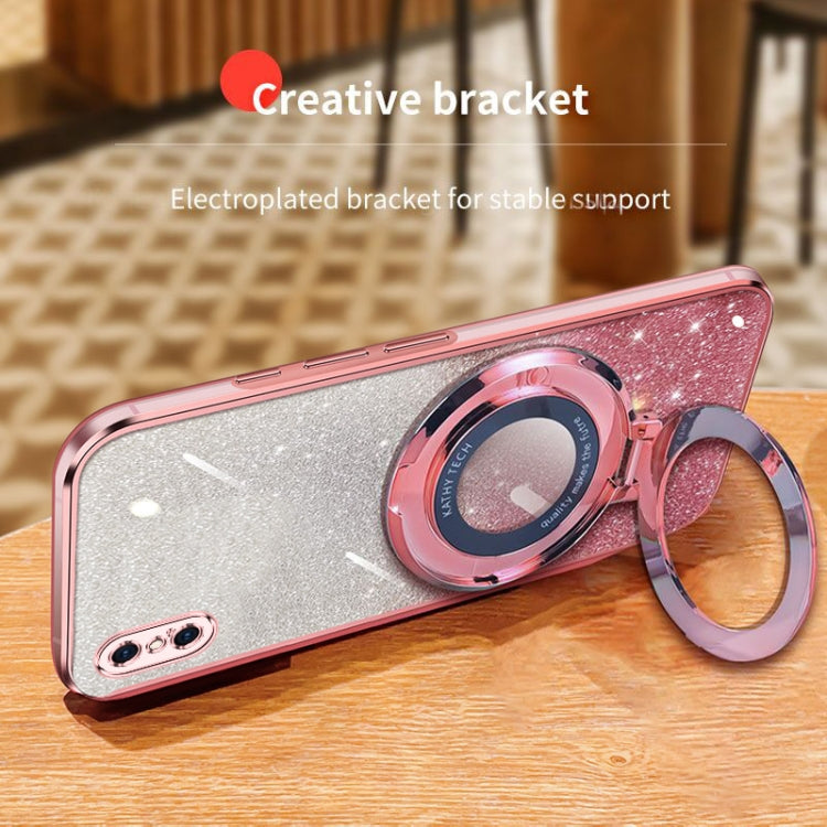 Plated Gradient Glitter Round Holder TPU Phone Case, For iPhone X / XS, For iPhone XR, For iPhone XS Max, For iPhone 7 Plus / 8 Plus