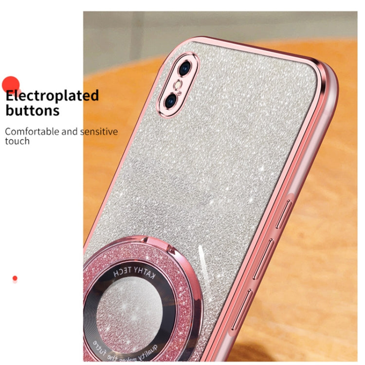 Plated Gradient Glitter Round Holder TPU Phone Case, For iPhone X / XS, For iPhone XR, For iPhone XS Max, For iPhone 7 Plus / 8 Plus