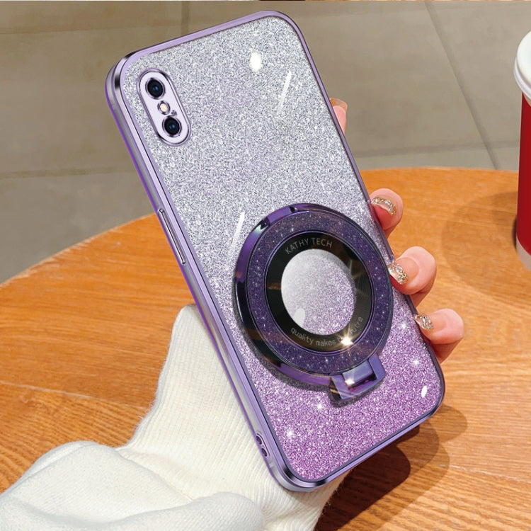 Plated Gradient Glitter Round Holder TPU Phone Case, For iPhone X / XS, For iPhone XR, For iPhone XS Max, For iPhone 7 Plus / 8 Plus