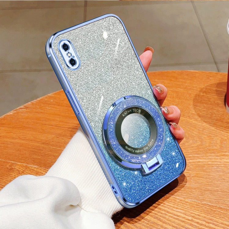 Plated Gradient Glitter Round Holder TPU Phone Case, For iPhone X / XS, For iPhone XR, For iPhone XS Max, For iPhone 7 Plus / 8 Plus