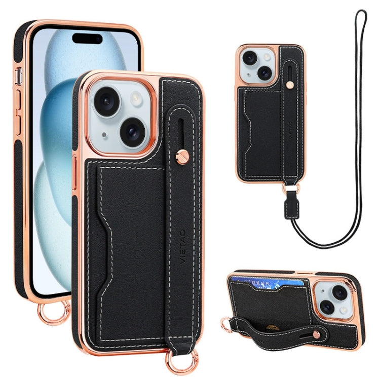 VIETAO Card Slot Wristband Phone Case with Lanyard, For iPhone 15 Plus, For iPhone 15, For iPhone 14 Plus, For iPhone 14, For iPhone 14 Pro, For iPhone 14 Pro Max