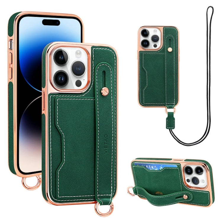 VIETAO Card Slot Wristband Phone Case with Lanyard, For iPhone 15 Plus, For iPhone 15, For iPhone 14 Plus, For iPhone 14, For iPhone 14 Pro, For iPhone 14 Pro Max