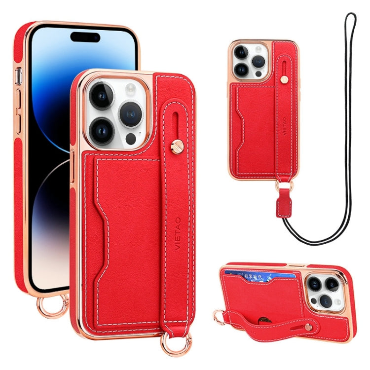 VIETAO Card Slot Wristband Phone Case with Lanyard, For iPhone 15 Plus, For iPhone 15, For iPhone 14 Plus, For iPhone 14, For iPhone 14 Pro, For iPhone 14 Pro Max