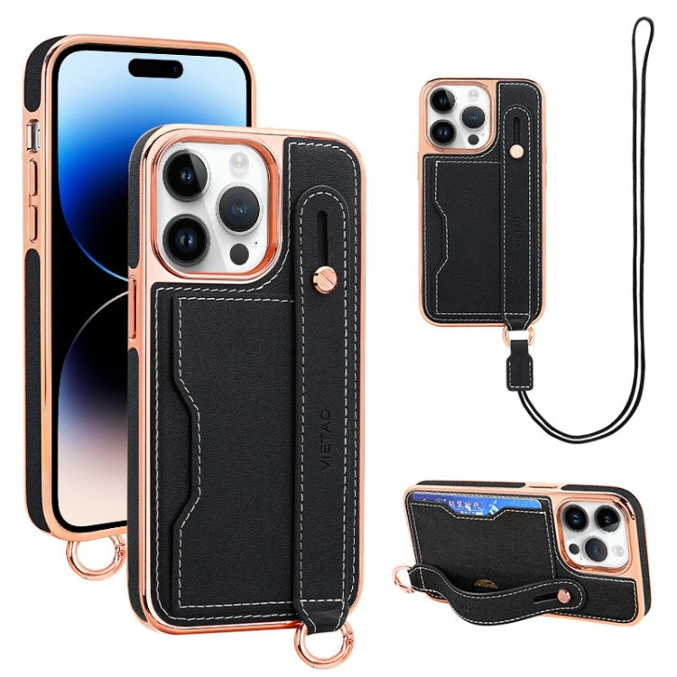 VIETAO Card Slot Wristband Phone Case with Lanyard, For iPhone 15 Plus, For iPhone 15, For iPhone 14 Plus, For iPhone 14, For iPhone 14 Pro, For iPhone 14 Pro Max