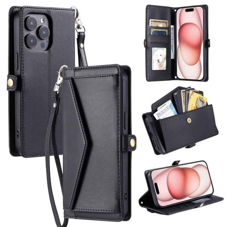 Wallet Multi-card Slot Leather Phone Case with Lanyard, For iPhone 16e, For iPhone 16 Pro Max, For iPhone 16 Pro, For iPhone 16 Plus, For iPhone 16, For iPhone 15 Pro Max