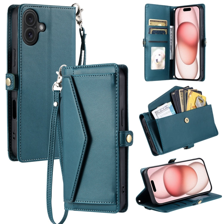 Wallet Multi-card Slot Leather Phone Case with Lanyard, For iPhone 16e, For iPhone 16 Pro Max, For iPhone 16 Pro, For iPhone 16 Plus, For iPhone 16, For iPhone 15 Pro Max