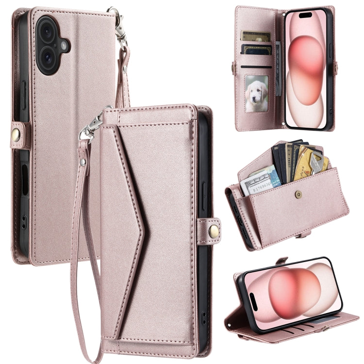 Wallet Multi-card Slot Leather Phone Case with Lanyard, For iPhone 16e, For iPhone 16 Pro Max, For iPhone 16 Pro, For iPhone 16 Plus, For iPhone 16, For iPhone 15 Pro Max