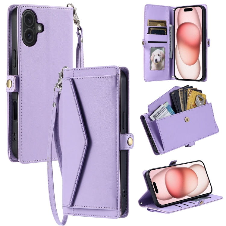 Wallet Multi-card Slot Leather Phone Case with Lanyard, For iPhone 16e, For iPhone 16 Pro Max, For iPhone 16 Pro, For iPhone 16 Plus, For iPhone 16, For iPhone 15 Pro Max