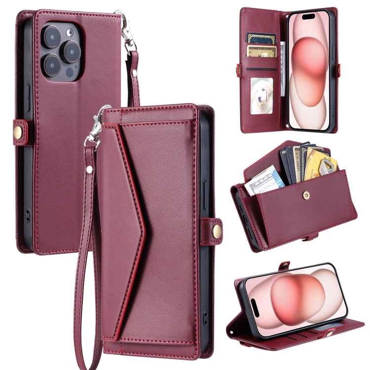 Wallet Multi-card Slot Leather Phone Case with Lanyard, For iPhone 16e, For iPhone 16 Pro Max, For iPhone 16 Pro, For iPhone 16 Plus, For iPhone 16, For iPhone 15 Pro Max