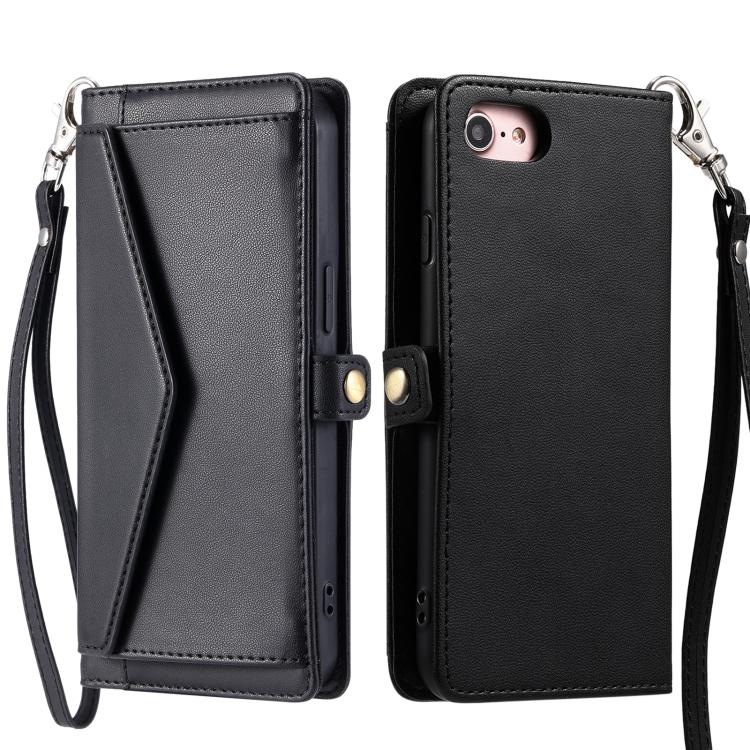 Wallet Multi-card Slot Leather Phone Case with Lanyard, For iPhone 16e, For iPhone 16 Pro Max, For iPhone 16 Pro, For iPhone 16 Plus, For iPhone 16, For iPhone 15 Pro Max