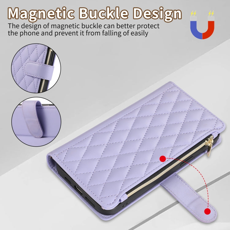 Rhombic Zipper Wallet Leather Phone Case, For iPhone 15 Pro, For iPhone 15 Plus, For iPhone 15, For iPhone 14 Plus, For iPhone 14