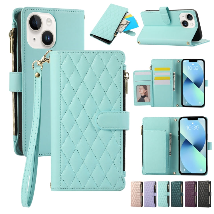 Rhombic Zipper Wallet Leather Phone Case, For iPhone 15 Pro, For iPhone 15 Plus, For iPhone 15, For iPhone 14 Plus, For iPhone 14