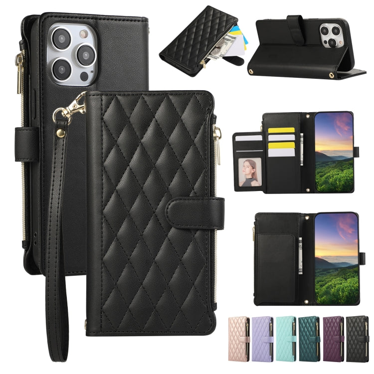 Rhombic Zipper Wallet Leather Phone Case, For iPhone 14 Pro, For iPhone 14 Pro Max, For iPhone 7 / 8 / SE 2022, For iPhone 13 Pro Max, For iPhone 13 Pro