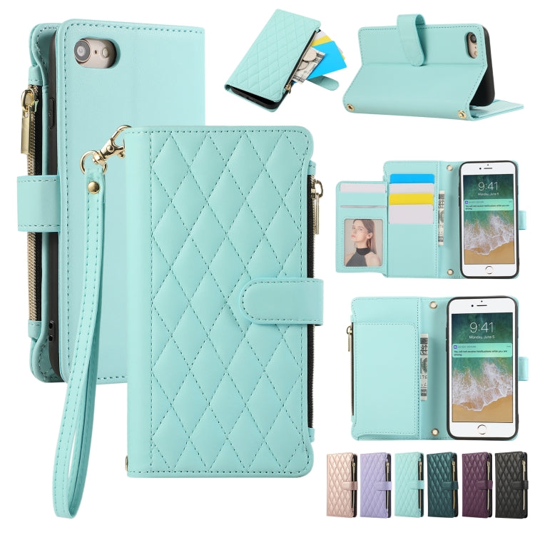 Rhombic Zipper Wallet Leather Phone Case, For iPhone 14 Pro, For iPhone 14 Pro Max, For iPhone 7 / 8 / SE 2022, For iPhone 13 Pro Max, For iPhone 13 Pro