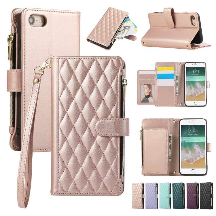 Rhombic Zipper Wallet Leather Phone Case, For iPhone 14 Pro, For iPhone 14 Pro Max, For iPhone 7 / 8 / SE 2022, For iPhone 13 Pro Max, For iPhone 13 Pro