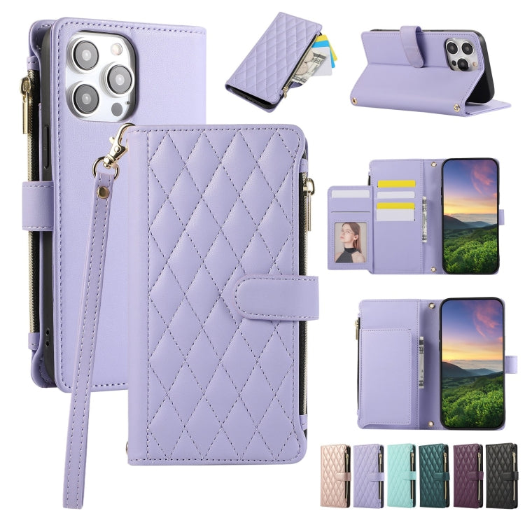 Rhombic Zipper Wallet Leather Phone Case, For iPhone 14 Pro, For iPhone 14 Pro Max, For iPhone 7 / 8 / SE 2022, For iPhone 13 Pro Max, For iPhone 13 Pro