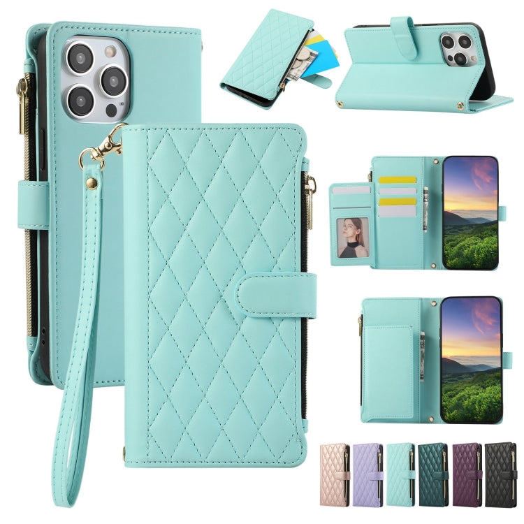 Rhombic Zipper Wallet Leather Phone Case, For iPhone 14 Pro, For iPhone 14 Pro Max, For iPhone 7 / 8 / SE 2022, For iPhone 13 Pro Max, For iPhone 13 Pro