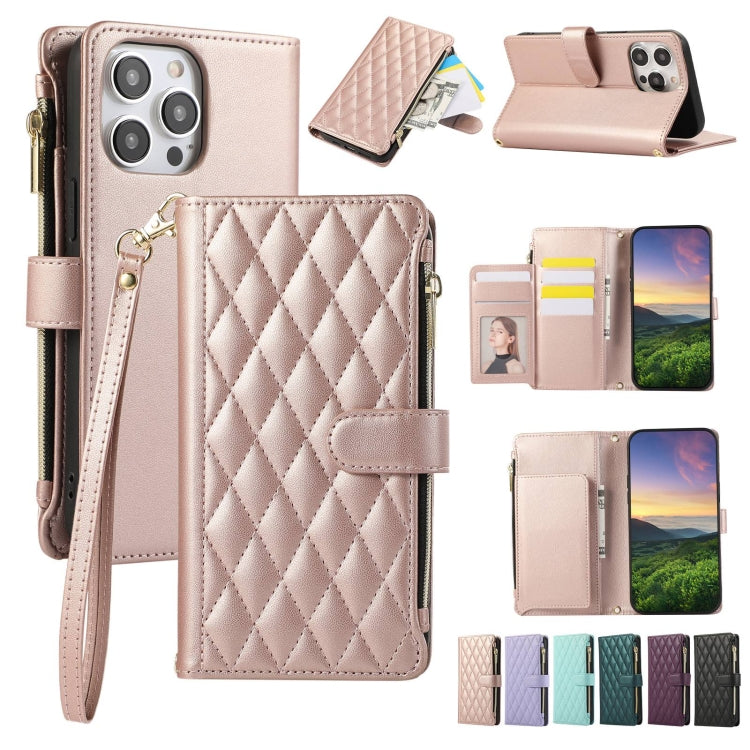 Rhombic Zipper Wallet Leather Phone Case, For iPhone 14 Pro, For iPhone 14 Pro Max, For iPhone 7 / 8 / SE 2022, For iPhone 13 Pro Max, For iPhone 13 Pro