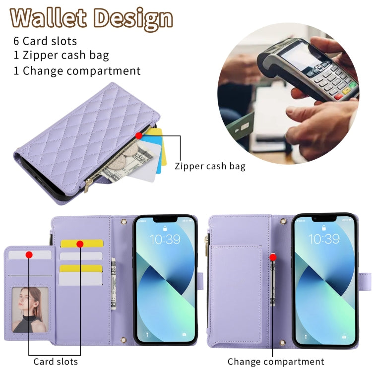 Rhombic Zipper Wallet Leather Phone Case, For iPhone 13, For iPhone 13 mini, For iPhone 12 / 12 Pro, For iPhone 12 Pro Max, For iPhone 12 mini