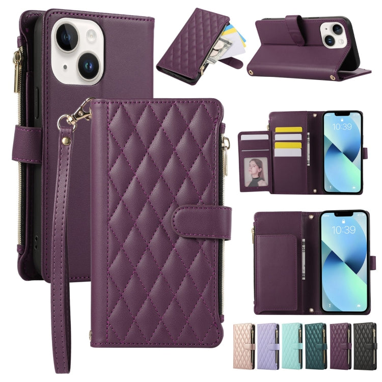 Rhombic Zipper Wallet Leather Phone Case, For iPhone 13, For iPhone 13 mini, For iPhone 12 / 12 Pro, For iPhone 12 Pro Max, For iPhone 12 mini