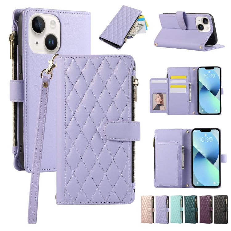 Rhombic Zipper Wallet Leather Phone Case, For iPhone 13, For iPhone 13 mini, For iPhone 12 / 12 Pro, For iPhone 12 Pro Max, For iPhone 12 mini