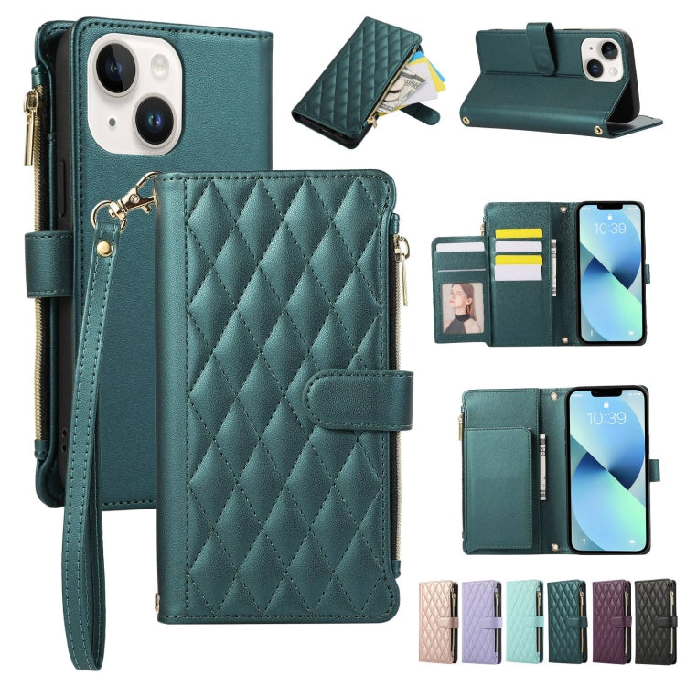 Rhombic Zipper Wallet Leather Phone Case, For iPhone 13, For iPhone 13 mini, For iPhone 12 / 12 Pro, For iPhone 12 Pro Max, For iPhone 12 mini