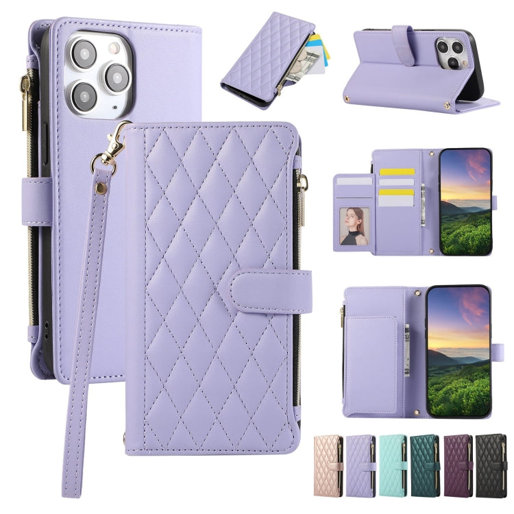 Rhombic Zipper Wallet Leather Phone Case, For iPhone 13, For iPhone 13 mini, For iPhone 12 / 12 Pro, For iPhone 12 Pro Max, For iPhone 12 mini