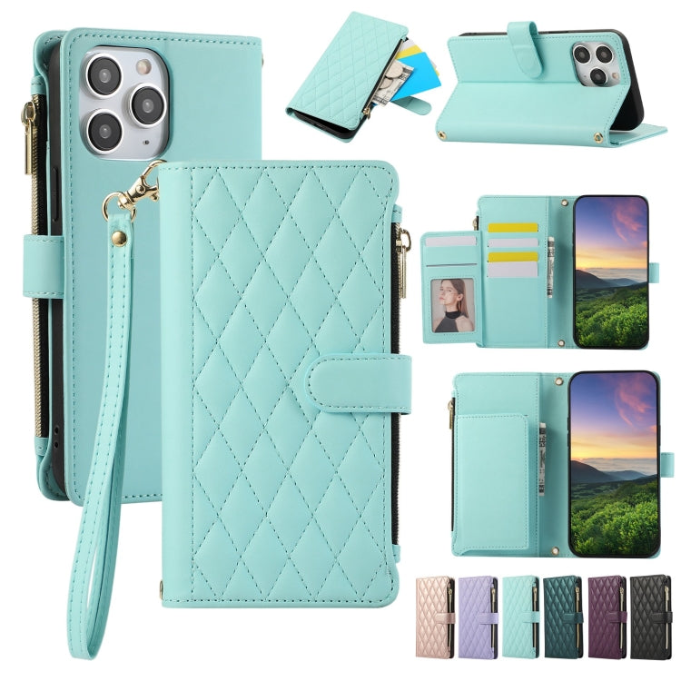 Rhombic Zipper Wallet Leather Phone Case, For iPhone 13, For iPhone 13 mini, For iPhone 12 / 12 Pro, For iPhone 12 Pro Max, For iPhone 12 mini