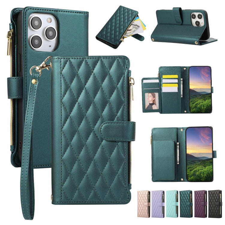 Rhombic Zipper Wallet Leather Phone Case, For iPhone 13, For iPhone 13 mini, For iPhone 12 / 12 Pro, For iPhone 12 Pro Max, For iPhone 12 mini