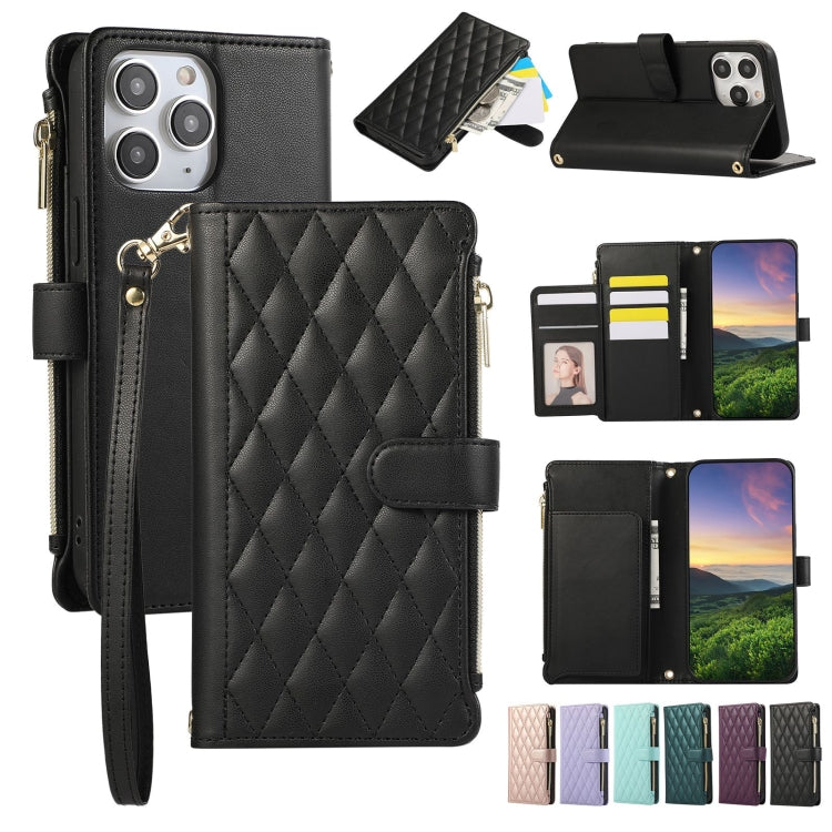 Rhombic Zipper Wallet Leather Phone Case, For iPhone 13, For iPhone 13 mini, For iPhone 12 / 12 Pro, For iPhone 12 Pro Max, For iPhone 12 mini