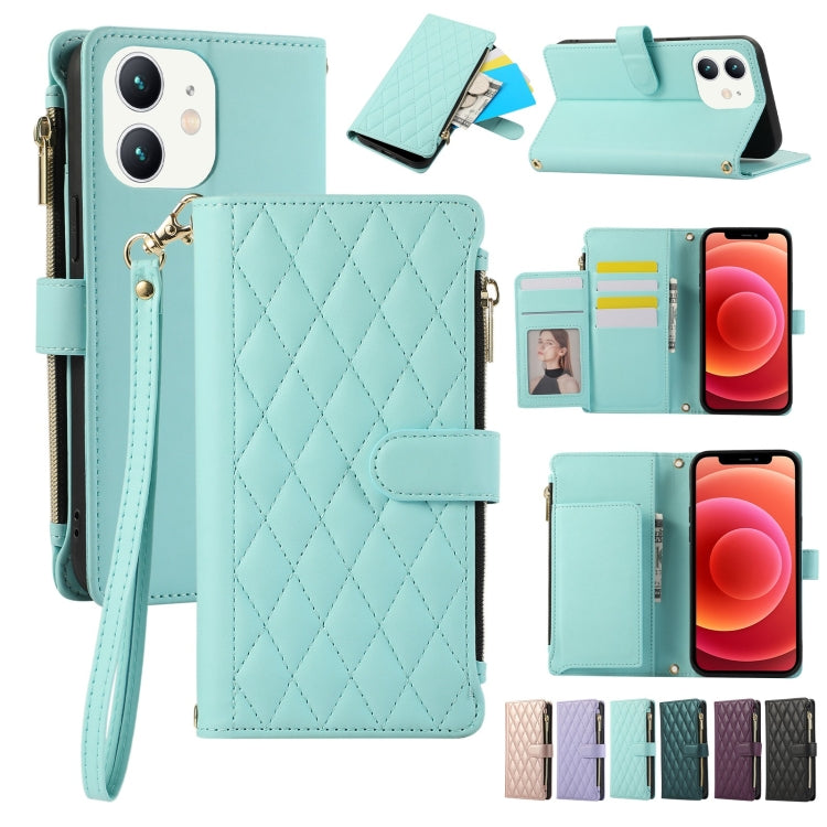 Rhombic Zipper Wallet Leather Phone Case, For iPhone 13, For iPhone 13 mini, For iPhone 12 / 12 Pro, For iPhone 12 Pro Max, For iPhone 12 mini