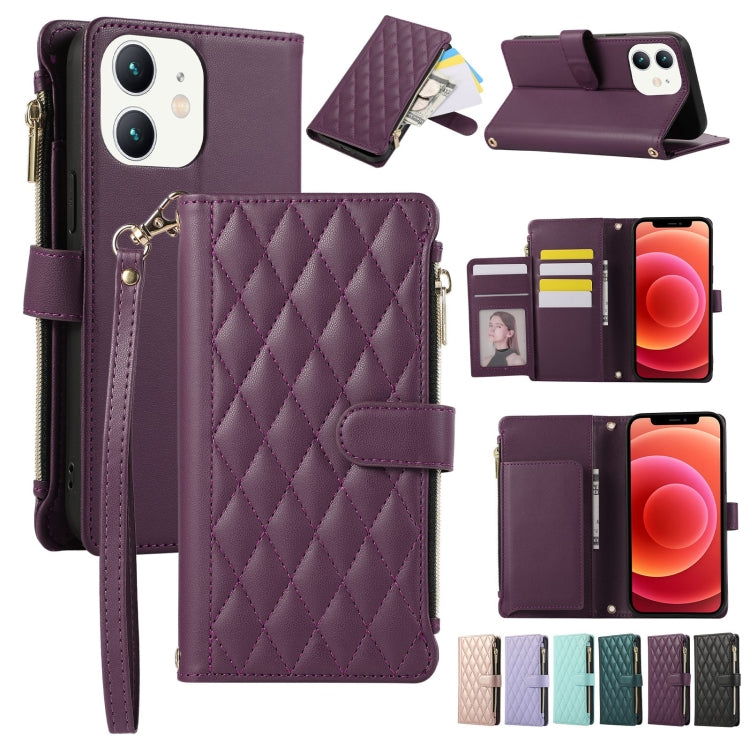 Rhombic Zipper Wallet Leather Phone Case, For iPhone 13, For iPhone 13 mini, For iPhone 12 / 12 Pro, For iPhone 12 Pro Max, For iPhone 12 mini