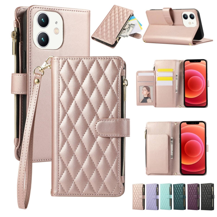 Rhombic Zipper Wallet Leather Phone Case, For iPhone 13, For iPhone 13 mini, For iPhone 12 / 12 Pro, For iPhone 12 Pro Max, For iPhone 12 mini