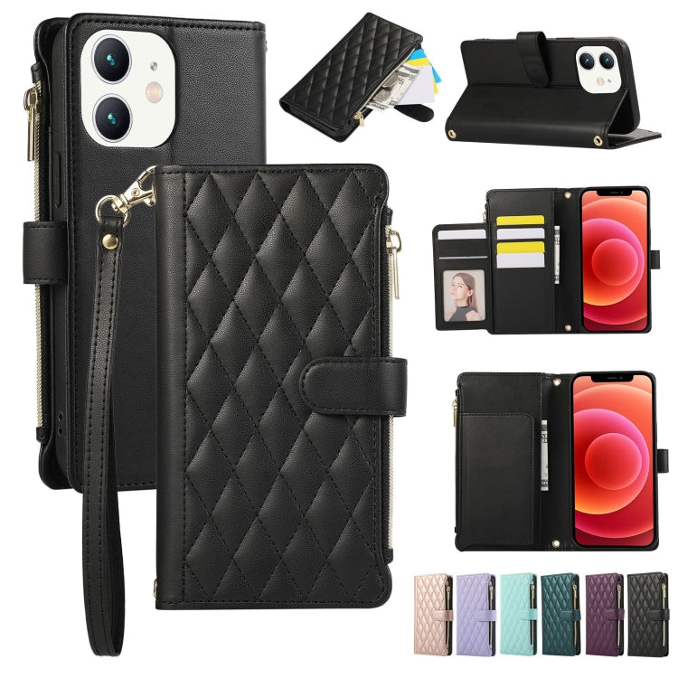 Rhombic Zipper Wallet Leather Phone Case, For iPhone 13, For iPhone 13 mini, For iPhone 12 / 12 Pro, For iPhone 12 Pro Max, For iPhone 12 mini