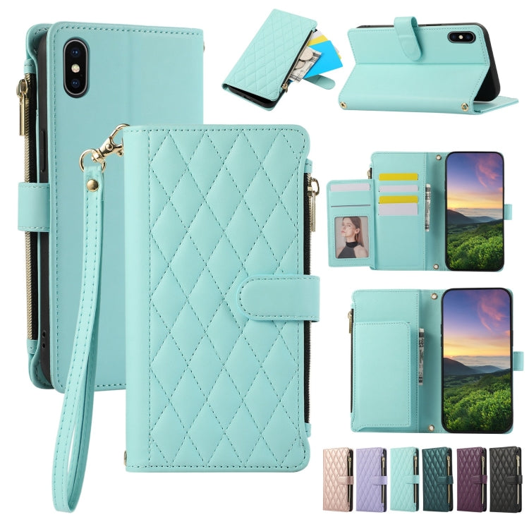 Rhombic Zipper Wallet Leather Phone Case, For iPhone 11 Pro Max, For iPhone 11, For iPhone 11 Pro, For iPhone X / XS, For iPhone XR