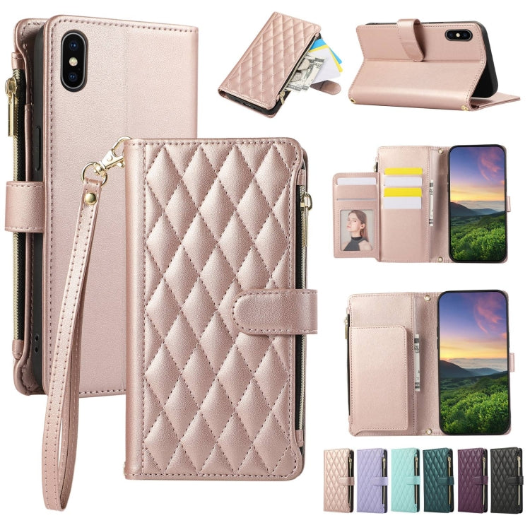 Rhombic Zipper Wallet Leather Phone Case, For iPhone 11 Pro Max, For iPhone 11, For iPhone 11 Pro, For iPhone X / XS, For iPhone XR