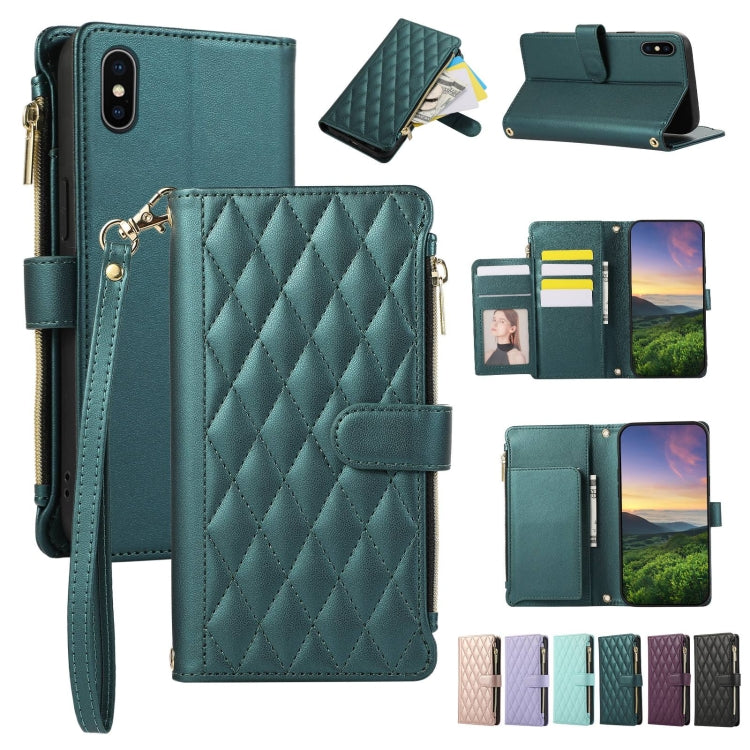 Rhombic Zipper Wallet Leather Phone Case, For iPhone 11 Pro Max, For iPhone 11, For iPhone 11 Pro, For iPhone X / XS, For iPhone XR