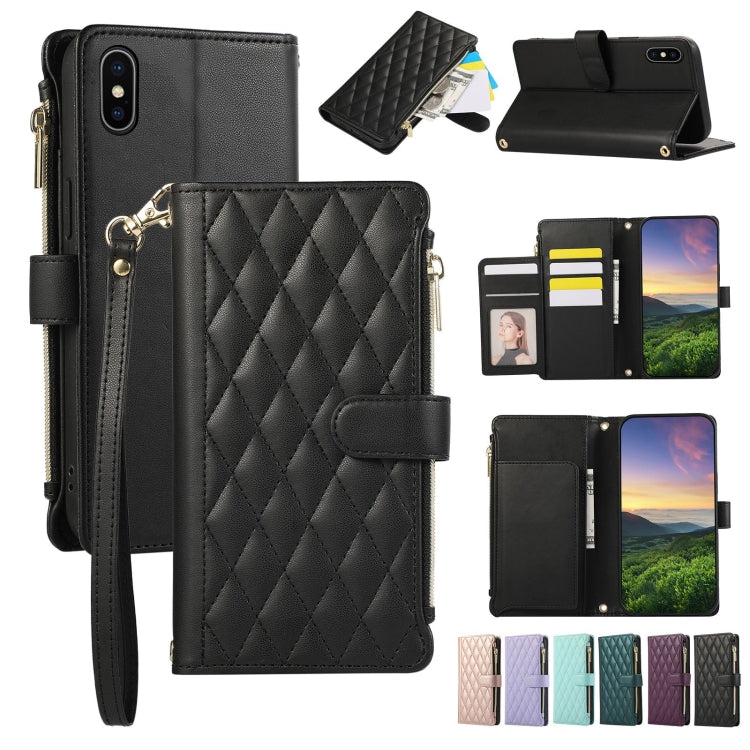 Rhombic Zipper Wallet Leather Phone Case, For iPhone 11 Pro Max, For iPhone 11, For iPhone 11 Pro, For iPhone X / XS, For iPhone XR