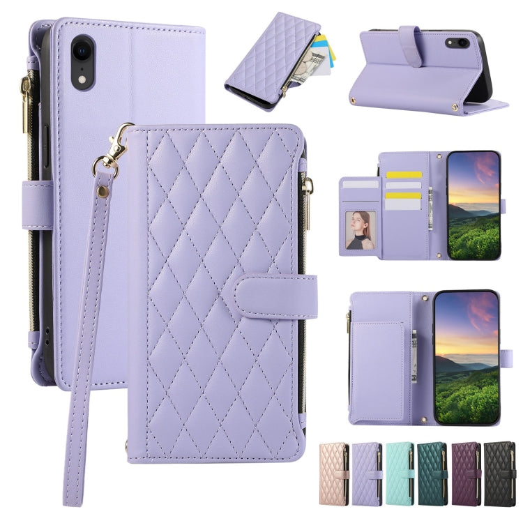 Rhombic Zipper Wallet Leather Phone Case, For iPhone 11 Pro Max, For iPhone 11, For iPhone 11 Pro, For iPhone X / XS, For iPhone XR