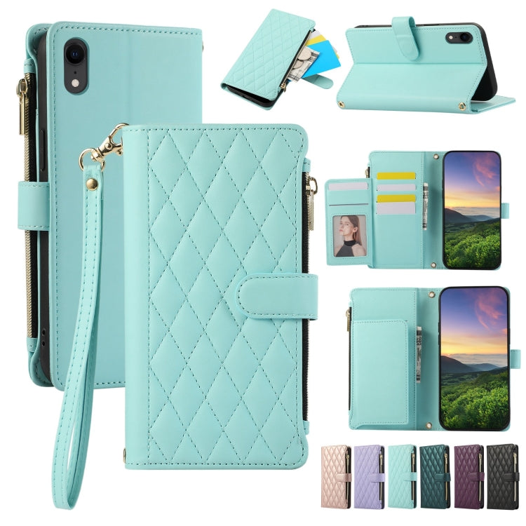 Rhombic Zipper Wallet Leather Phone Case, For iPhone 11 Pro Max, For iPhone 11, For iPhone 11 Pro, For iPhone X / XS, For iPhone XR