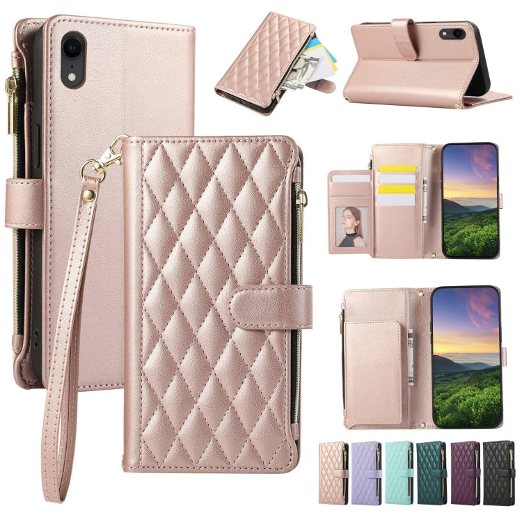 Rhombic Zipper Wallet Leather Phone Case, For iPhone 11 Pro Max, For iPhone 11, For iPhone 11 Pro, For iPhone X / XS, For iPhone XR