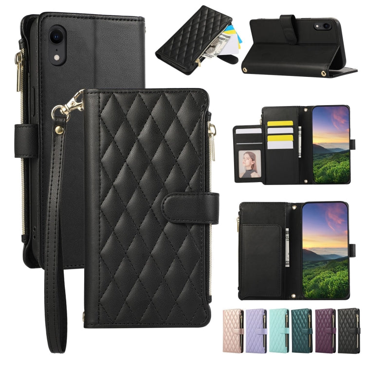 Rhombic Zipper Wallet Leather Phone Case, For iPhone 11 Pro Max, For iPhone 11, For iPhone 11 Pro, For iPhone X / XS, For iPhone XR