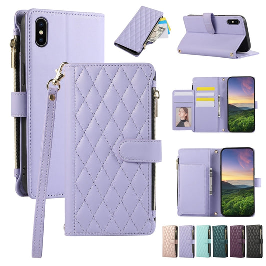 Rhombic Zipper Wallet Leather Phone Case, For iPhone XS Max, For iPhone 7 Plus / 8 Plus