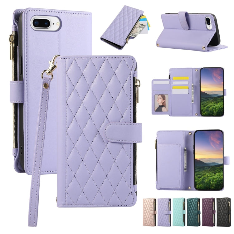 Rhombic Zipper Wallet Leather Phone Case, For iPhone XS Max, For iPhone 7 Plus / 8 Plus