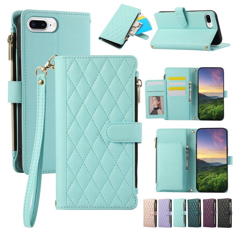 Rhombic Zipper Wallet Leather Phone Case, For iPhone XS Max, For iPhone 7 Plus / 8 Plus