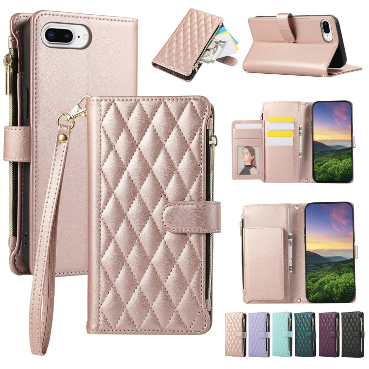 Rhombic Zipper Wallet Leather Phone Case, For iPhone XS Max, For iPhone 7 Plus / 8 Plus