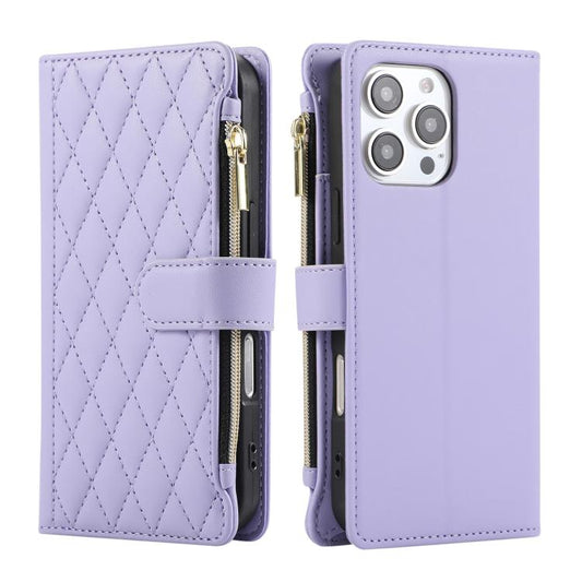 Rhombic Zipper Wallet Leather Phone Case, For iPhone 16 Pro Max, For iPhone 16 Pro, For iPhone 16 Plus, For iPhone 16, For iPhone 15 Pro Max