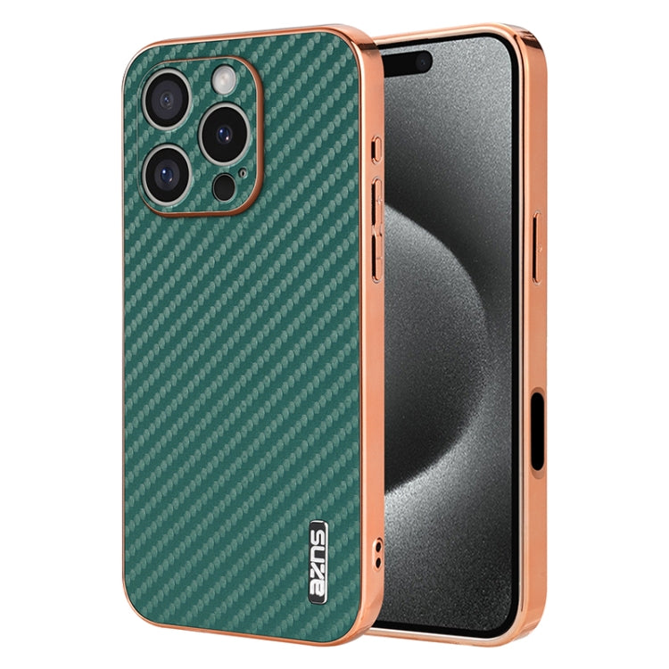 AZNS Electroplated Edge Carbon Fiber Texture Phone Case, For iPhone 16e, For iPhone 16 Pro Max, For iPhone 16 Pro, For iPhone 16 Plus, For iPhone 16, For iPhone 15 Pro Max, For iPhone 15 Pro, For iPhone 15 Plus