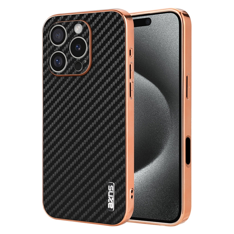 AZNS Electroplated Edge Carbon Fiber Texture Phone Case, For iPhone 16e, For iPhone 16 Pro Max, For iPhone 16 Pro, For iPhone 16 Plus, For iPhone 16, For iPhone 15 Pro Max, For iPhone 15 Pro, For iPhone 15 Plus