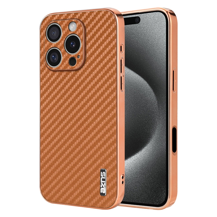 AZNS Electroplated Edge Carbon Fiber Texture Phone Case, For iPhone 16e, For iPhone 16 Pro Max, For iPhone 16 Pro, For iPhone 16 Plus, For iPhone 16, For iPhone 15 Pro Max, For iPhone 15 Pro, For iPhone 15 Plus